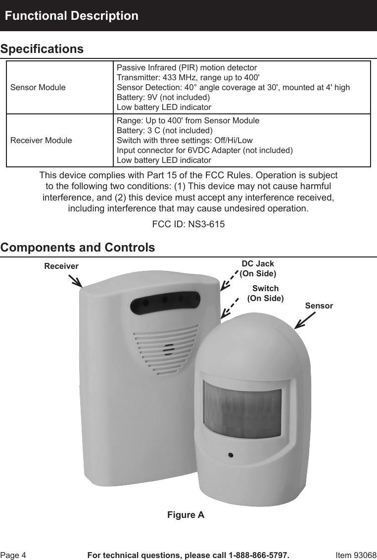 Page 4 of 8 - Harbor-Freight Harbor-Freight-Wireless-Security-Alert-System-Product-Manual- Harbor-freight-wireless-security-alert-system-product-manual