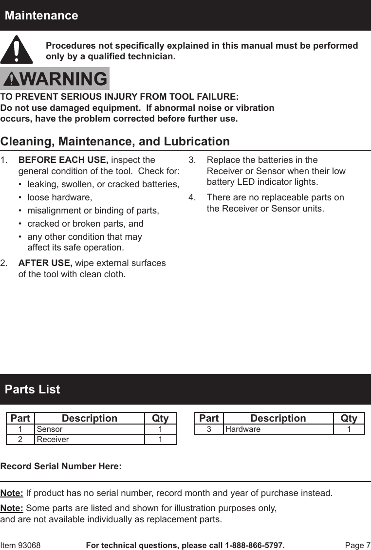 Page 7 of 8 - Harbor-Freight Harbor-Freight-Wireless-Security-Alert-System-Product-Manual- Harbor-freight-wireless-security-alert-system-product-manual