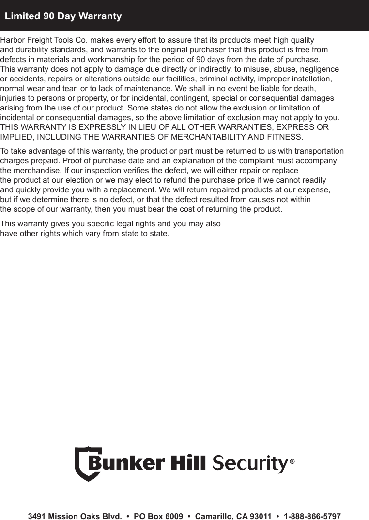 Page 8 of 8 - Harbor-Freight Harbor-Freight-Wireless-Security-Alert-System-Product-Manual- Harbor-freight-wireless-security-alert-system-product-manual