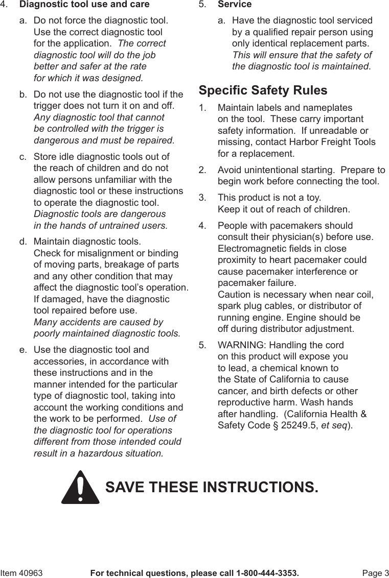 Page 3 of 12 - Harbor-Freight Harbor-Freight-Xenon-Advance-Timing-Light-Product-Manual-  Harbor-freight-xenon-advance-timing-light-product-manual