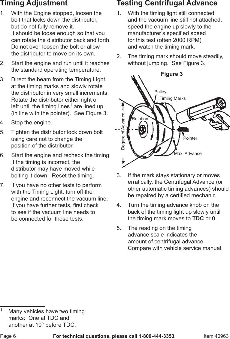 Page 6 of 12 - Harbor-Freight Harbor-Freight-Xenon-Advance-Timing-Light-Product-Manual-  Harbor-freight-xenon-advance-timing-light-product-manual