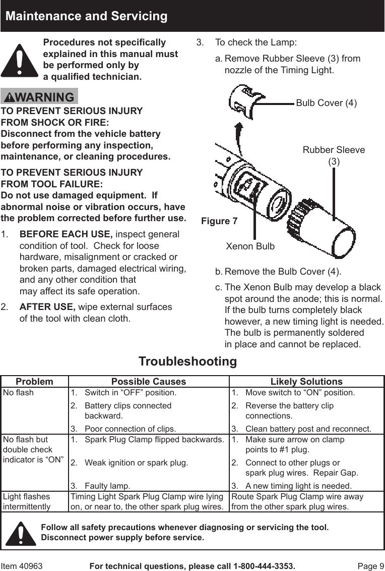 Page 9 of 12 - Harbor-Freight Harbor-Freight-Xenon-Advance-Timing-Light-Product-Manual-  Harbor-freight-xenon-advance-timing-light-product-manual