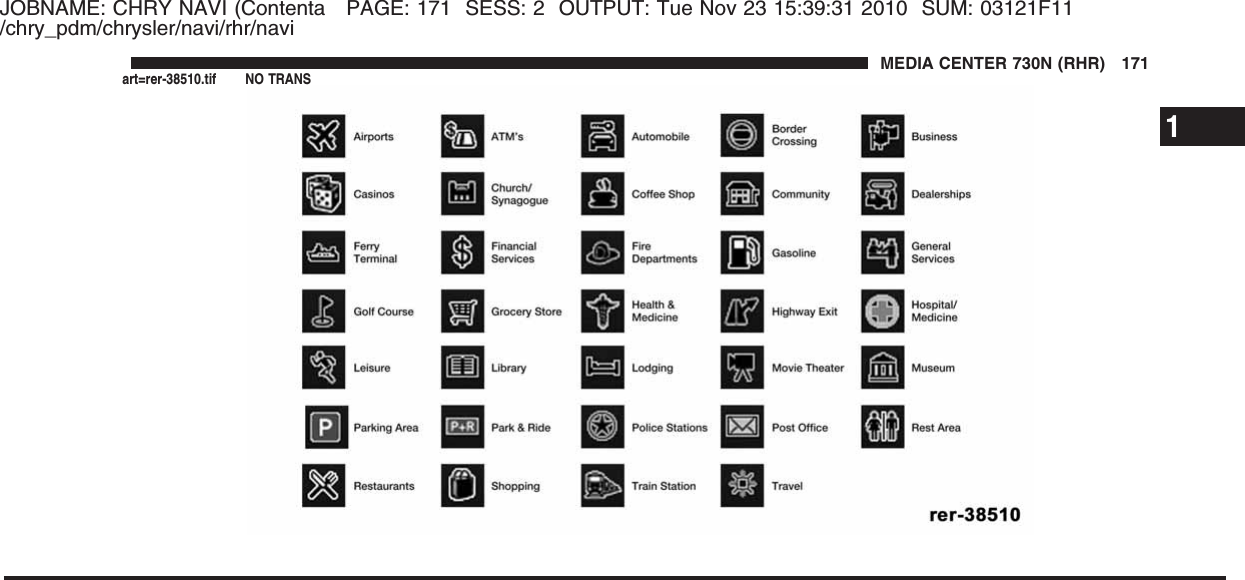 JOBNAME: CHRY NAVI (Contenta PAGE: 171 SESS: 2 OUTPUT: Tue Nov 23 15:39:31 2010 SUM: 03121F11/chry_pdm/chrysler/navi/rhr/navi1MEDIA CENTER 730N (RHR) 171art=rer-38510.tif NO TRANS