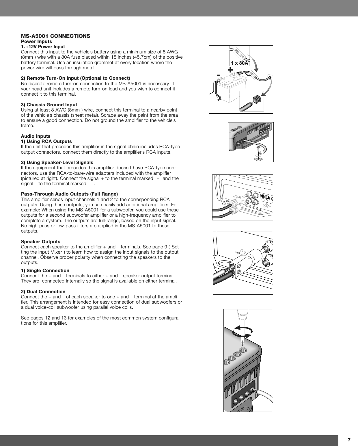 MS-A5001 CONNECTIONSPower Inputs=7V^LY0UW\[*VUULJ[[OPZPUW\[[V[OL]LOPJSLxZIH[[LY`\ZPUNHTPUPT\TZPaLVM(&gt;.TT^PYL^P[OH(M\ZLWSHJLK^P[OPUPUJOLZJTVM[OLWVZP[P]LIH[[LY`[LYTPUHS&lt;ZLHUPUZ\SH[PVUNYVTTL[H[L]LY`SVJH[PVU^OLYL[OLWV^LY^PYL^PSSWHZZ[OYV\NOTL[HS9LTV[L;\YU6U0UW\[6W[PVUHS[V*VUULJ[5VKPZJYL[LYLTV[L[\YUVUJVUULJ[PVU[V[OL4:(PZULJLZZHY`0M`V\YOLHK\UP[PUJS\KLZHYLTV[L[\YUVUSLHKHUK`V\^PZO[VJVUULJ[P[JVUULJ[P[[V[OPZ[LYTPUHS*OHZZPZ.YV\UK0UW\[&lt;ZPUNH[SLHZ[(&gt;.TT^PYLJVUULJ[[OPZ[LYTPUHS[VHULHYI`WVPU[VM[OL]LOPJSLxZJOHZZPZZOLL[TL[HS:JYHWLH^H`[OLWHPU[MYVT[OLHYLH[VLUZ\YLHNVVKJVUULJ[PVU+VUV[NYV\UK[OLHTWSPMPLY[V[OL]LOPJSLxZMYHTL(\KPV0UW\[Z&lt;ZPUN9*(6\[W\[Z0M[OL\UP[[OH[WYLJLKLZ[OPZHTWSPMPLYPU[OLZPNUHSJOHPUPUJS\KLZ9*([`WLV\[W\[JVUULJ[VYZJVUULJ[[OLTKPYLJ[S`[V[OLHTWSPMPLYxZ9*(PUW\[Z&lt;ZPUN:WLHRLY3L]LS:PNUHSZ0M[OLLX\PWTLU[[OH[WYLJLKLZ[OPZHTWSPMPLYKVLZUx[OH]L9*([`WLJVUULJ[VYZ\ZL[OL9*([VIHYL^PYLHKHW[LYZPUJS\KLK^P[O[OLHTWSPMPLYWPJ[\YLKH[YPNO[*VUULJ[[OLZPNUHS[V[OL[LYTPUHSTHYRLKy z HUK[OLZPNUHS|[V[OL[LYTPUHSTHYRLKy |z 7HZZ;OYV\NO(\KPV6\[W\[Z-\SS9HUNL;OPZHTWSPMPLYZLUKZPUW\[JOHUULSZHUK[V[OLJVYYLZWVUKPUN9*(V\[W\[Z&lt;ZPUN[OLZLV\[W\[Z`V\JHULHZPS`HKKHKKP[PVUHSHTWSPMPLYZ-VYL_HTWSL!&gt;OLU\ZPUN[OL4:(MVYHZ\I^VVMLY`V\JV\SK\ZL[OLZLV\[W\[ZMVYHZLJVUKZ\I^VVMLYHTWSPMPLYVYHOPNOMYLX\LUJ`HTWSPMPLY[VJVTWSL[LHZ`Z[LT;OLV\[W\[ZHYLM\SSYHUNLIHZLKVU[OLPUW\[ZPNUHS5VOPNOWHZZVYSV^WHZZMPS[LYZHYLHWWSPLKPU[OL4:([V[OLZLV\[W\[Z:WLHRLY6\[W\[Z*VUULJ[LHJOZWLHRLY[V[OLHTWSPMPLYHUK|[LYTPUHSZ:LLWHNL y :L[[PUN[OL0UW\[4P_LYz [VSLHYUOV^[VHZZPNU[OLPUW\[ZPNUHSZ[V[OLV\[W\[JOHUULS6IZLY]LWYVWLYWVSHYP[`^OLUJVUULJ[PUN[OLZWLHRLYZ[V[OLV\[W\[Z:PUNSL*VUULJ[PVU*VUULJ[[OLHUK|[LYTPUHSZ[VLP[OLYHUK|ZWLHRLYV\[W\[[LYTPUHS;OL`HYLJVUULJ[LKPU[LYUHSS`ZV[OLZPNUHSPZH]HPSHISLVULP[OLY[LYTPUHS+\HS*VUULJ[PVU*VUULJ[[OLHUK|VMLHJOZWLHRLY[VVULHUK|[LYTPUHSH[[OLHTWSPMPLY;OPZHYYHUNLTLU[PZPU[LUKLKMVYLHZ`JVUULJ[PVUVMK\HSZ\I^VVMLYZVYHK\HS]VPJLJVPSZ\I^VVMLY\ZPUNWHYHSSLS]VPJLJVPSZ:LLWHNLZHUKMVYL_HTWSLZVM[OLTVZ[JVTTVUZ`Z[LTJVUMPN\YH[PVUZMVY[OPZHTWSPMPLY+-1 x 80A1212Input OutputLo Hi Hi2InputLe12Input7