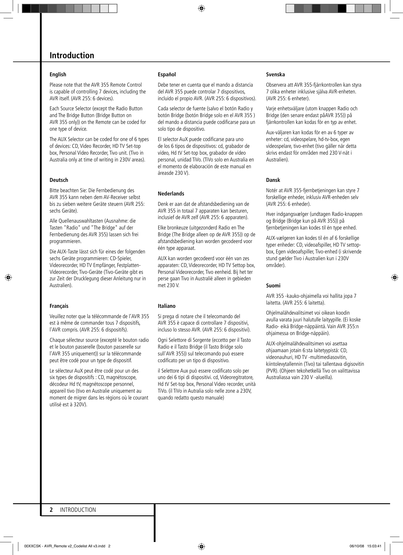 Page 2 of 8 - Harman-Kardon Harman-Kardon-Avr-255-230V-Users-Manual-  Harman-kardon-avr-255-230v-users-manual