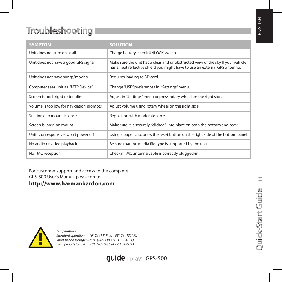 Page 11 of 12 - Harman-Kardon Harman-Kardon-Gps-500-Users-Manual- 32384_GPS500_QuickStart_UK  Harman-kardon-gps-500-users-manual