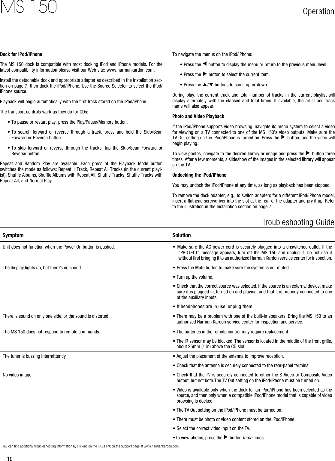 Page 10 of 12 - Harman-Kardon Harman-Kardon-Ms-150-Users-Manual-  Harman-kardon-ms-150-users-manual