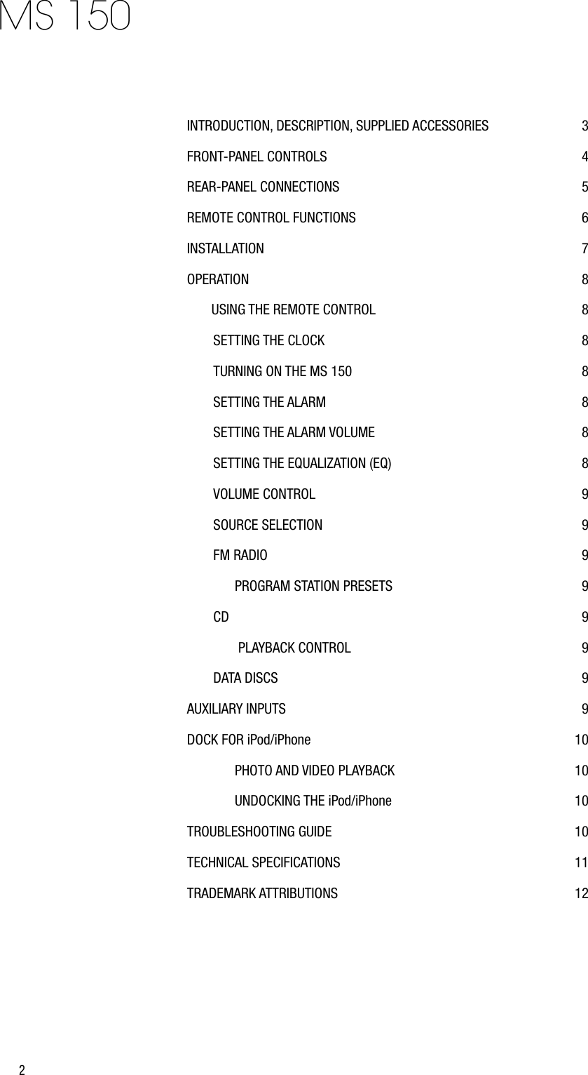 Page 2 of 12 - Harman-Kardon Harman-Kardon-Ms-150-Users-Manual-  Harman-kardon-ms-150-users-manual