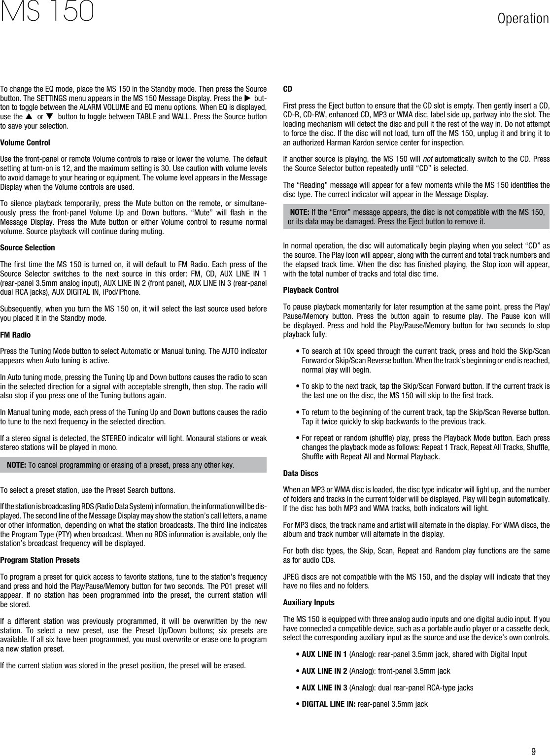 Page 9 of 12 - Harman-Kardon Harman-Kardon-Ms-150-Users-Manual-  Harman-kardon-ms-150-users-manual
