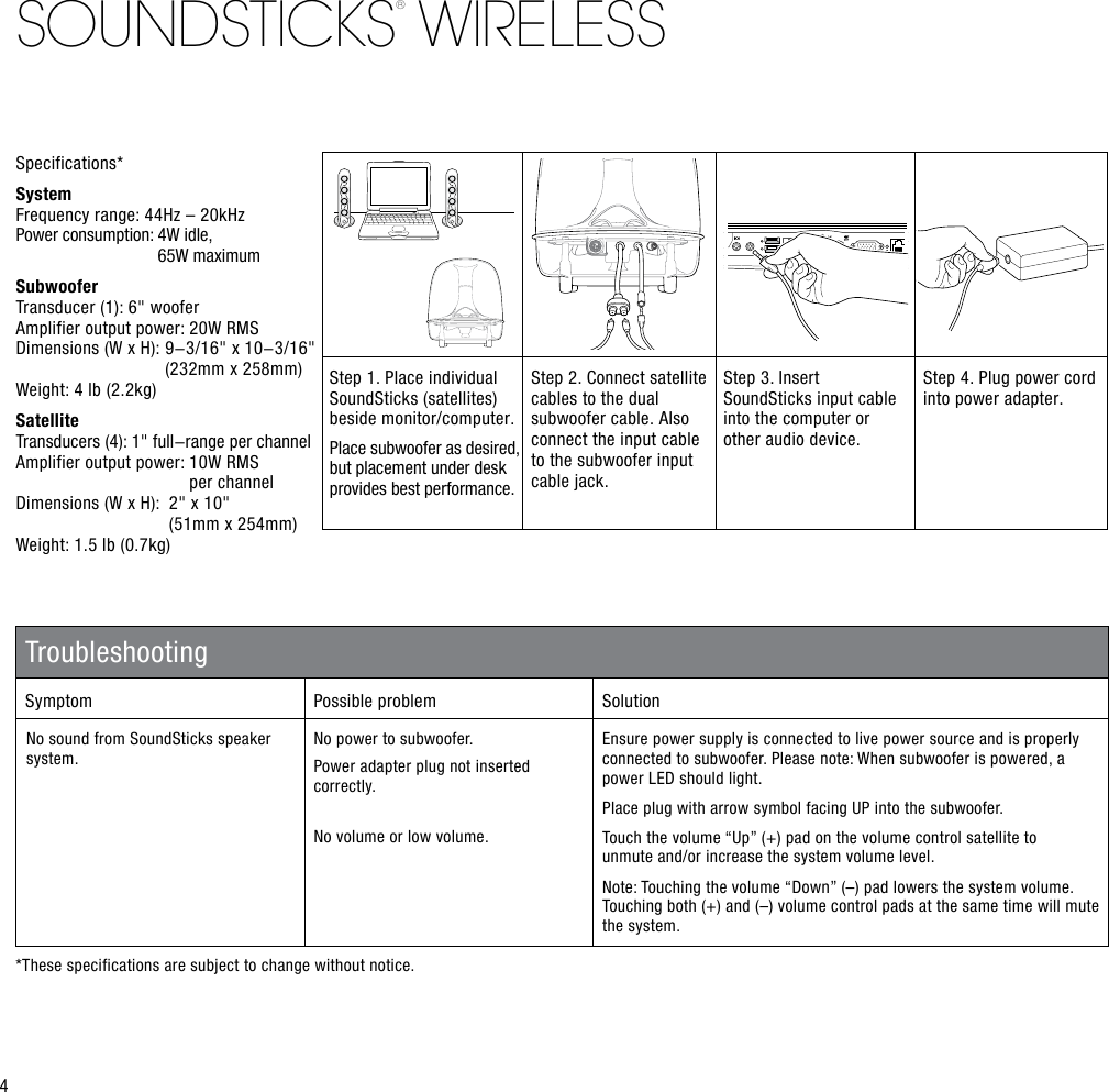 Page 4 of 6 - Harman-Kardon Harman-Kardon-Soundsticks-Wireless-Owners-Manual-  Harman-kardon-soundsticks-wireless-owners-manual