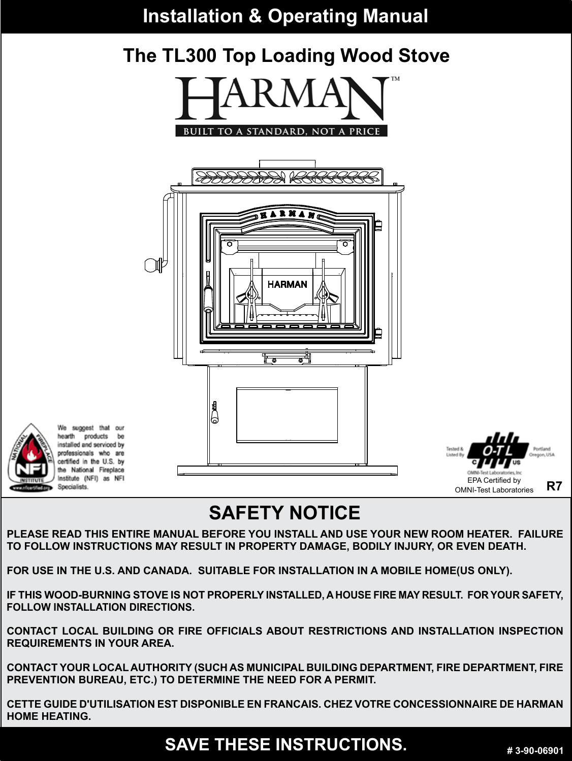 Harman Stove Company The Tl300 Top Loading Wood Tl 300 Users Manual