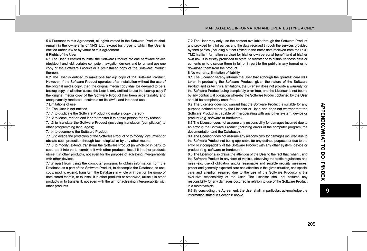 MAP DATABASE INFORMATION AND UPDATES (TYPE A ONLY)205APPENDIX/WHAT TO DO IF/INDEX9