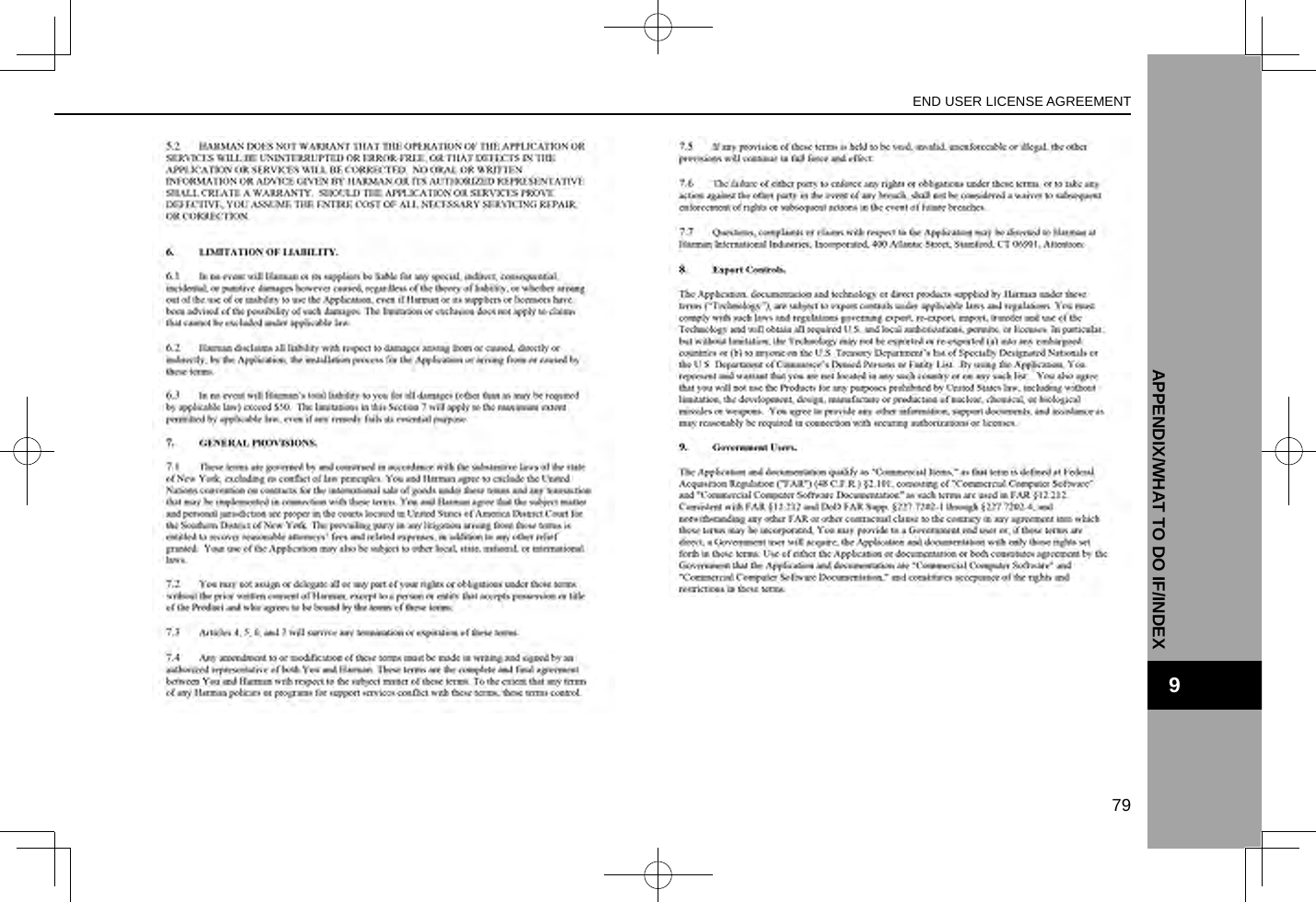 END USER LICENSE AGREEMENT79APPENDIX/WHAT TO DO IF/INDEX9