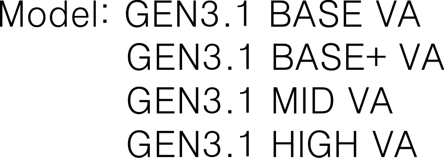Model: GEN3.1 BASE VAGEN3.1 BASE+ VA GEN3.1 MID VA GEN3.1 HIGH VA