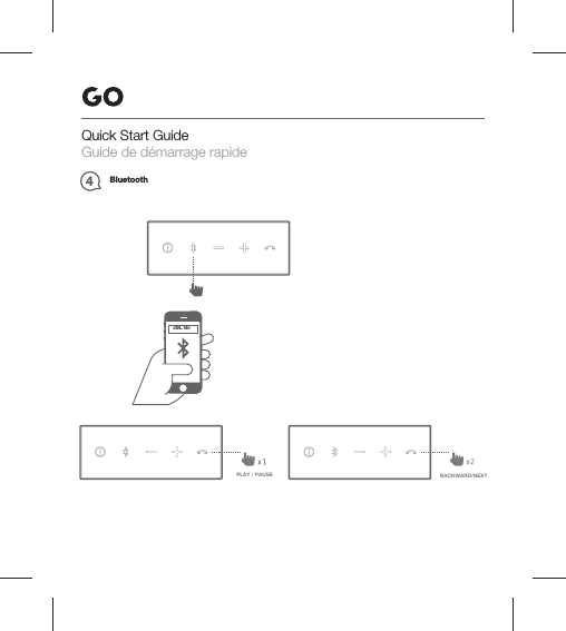 Bluetooth4JBL GoPLAY / PAUSE BACKWARD/NEXTQuick Start Guide Guide de démarrage rapide