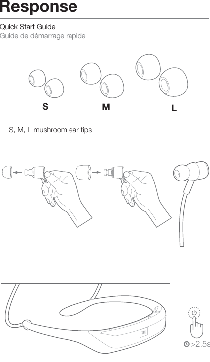&gt;2.5sQuick Start Guide Guide de démarrage rapideResponseS, M, L mushroom ear tips MLS