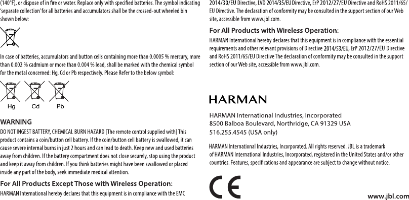 Page 6 of Harman JBLV310GA Bluetooth headset User Manual JBL Safety sheet