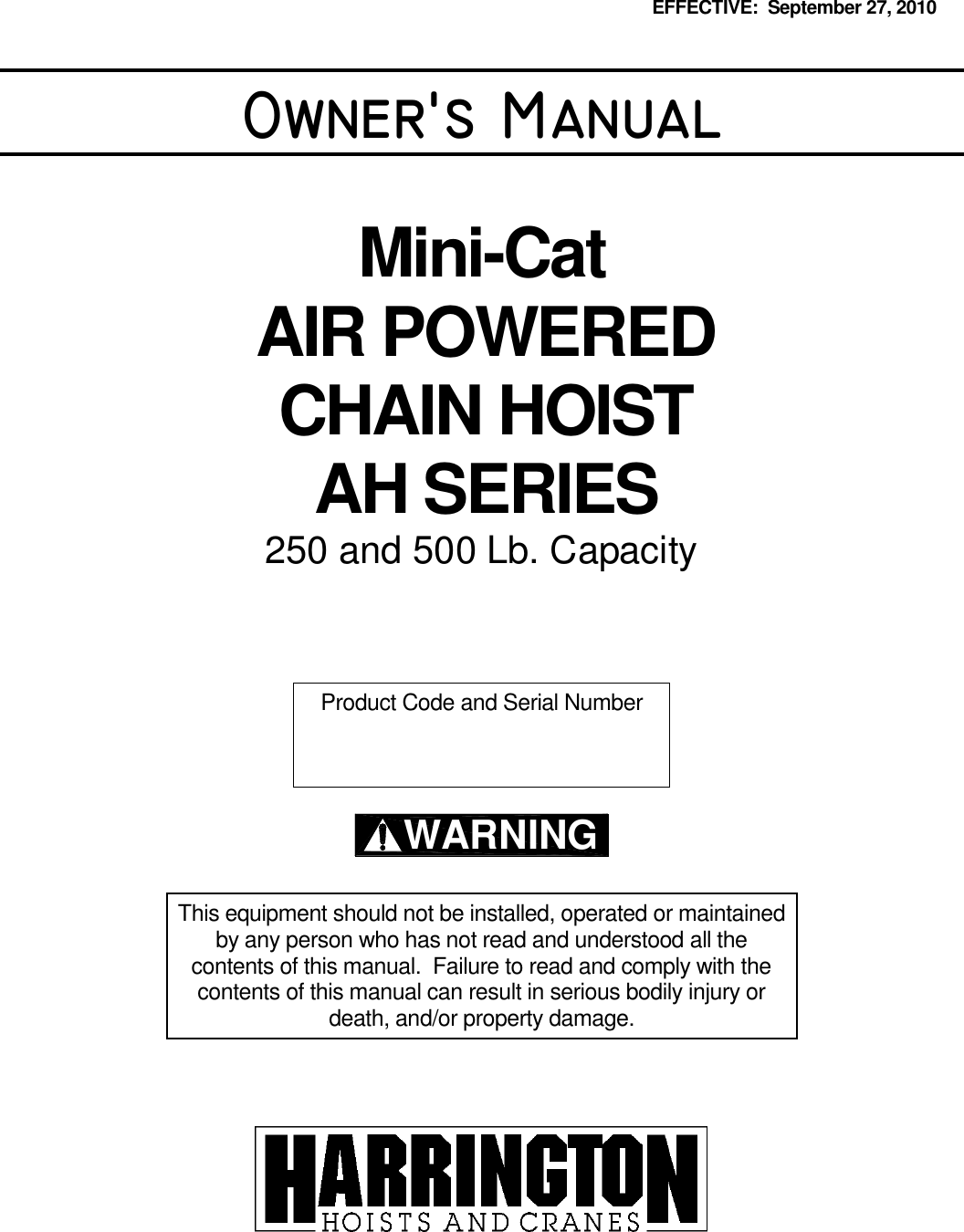 Page 1 of 11 - Harrington-Hoists Harrington-Hoists-Harrington-Hoists-Chainsaw-Sharpener-10-2-Ah250-Ah500-Main-Body-Users-Manual- Figure  Harrington-hoists-harrington-hoists-chainsaw-sharpener-10-2-ah250-ah500-main-body-users-manual