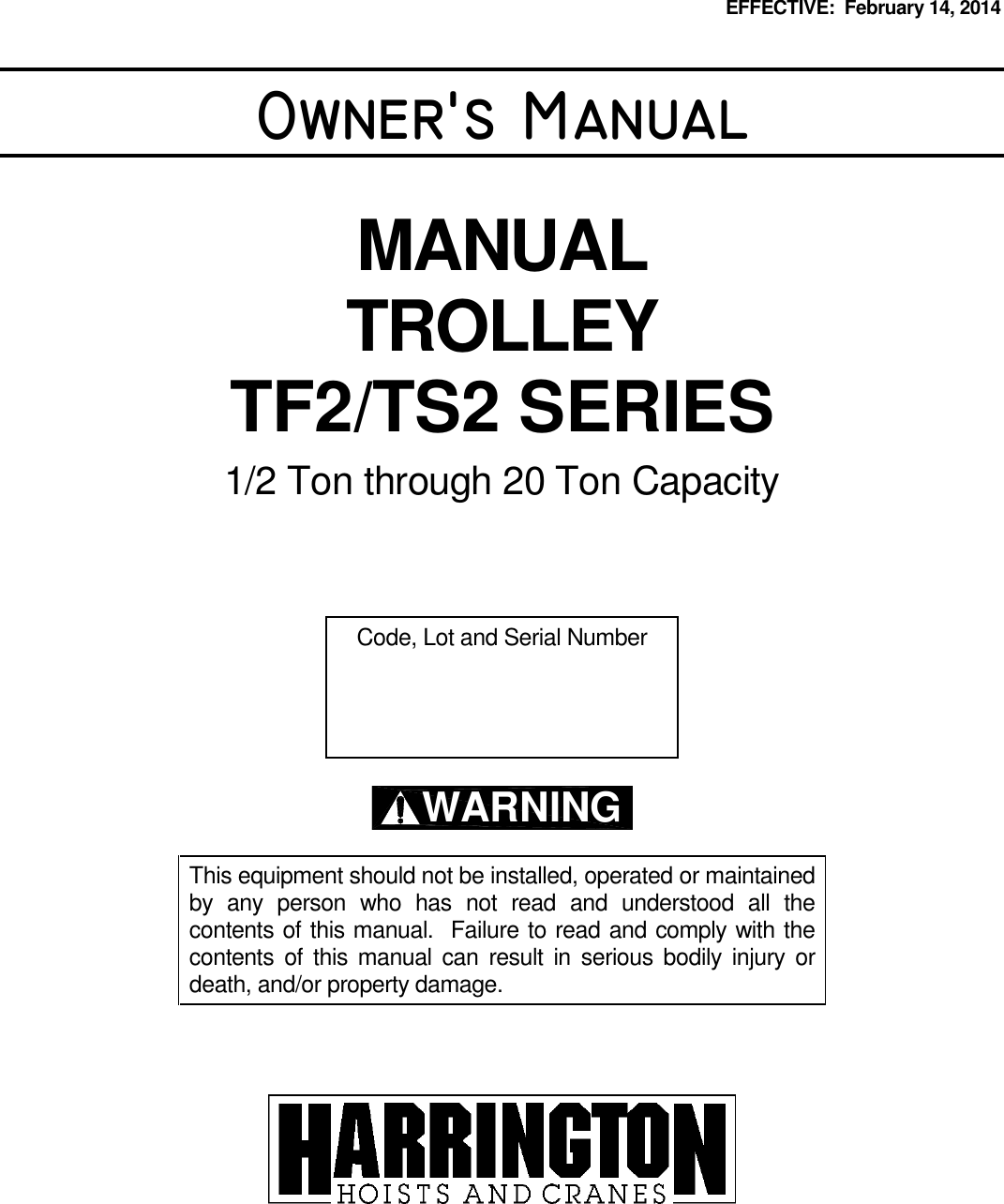 Harrington Hoists Home Theater Server Tf2 Users Manual