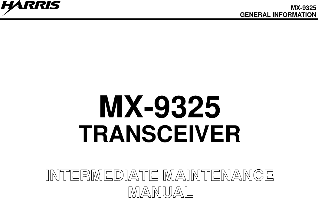 MX-9325GENERAL INFORMATIONMX-9325TRANSCEIVER