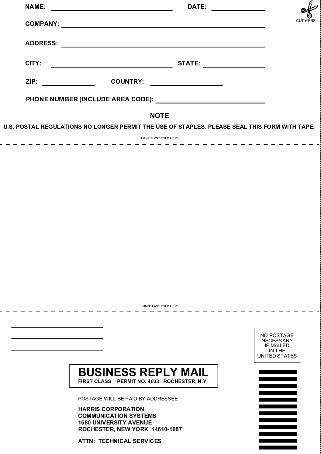 Communication Systems 1680 University Ave Rochester, NY USA 14610││Tel: 585-244-5830. Fax: 585-242-4755 www.harris.com