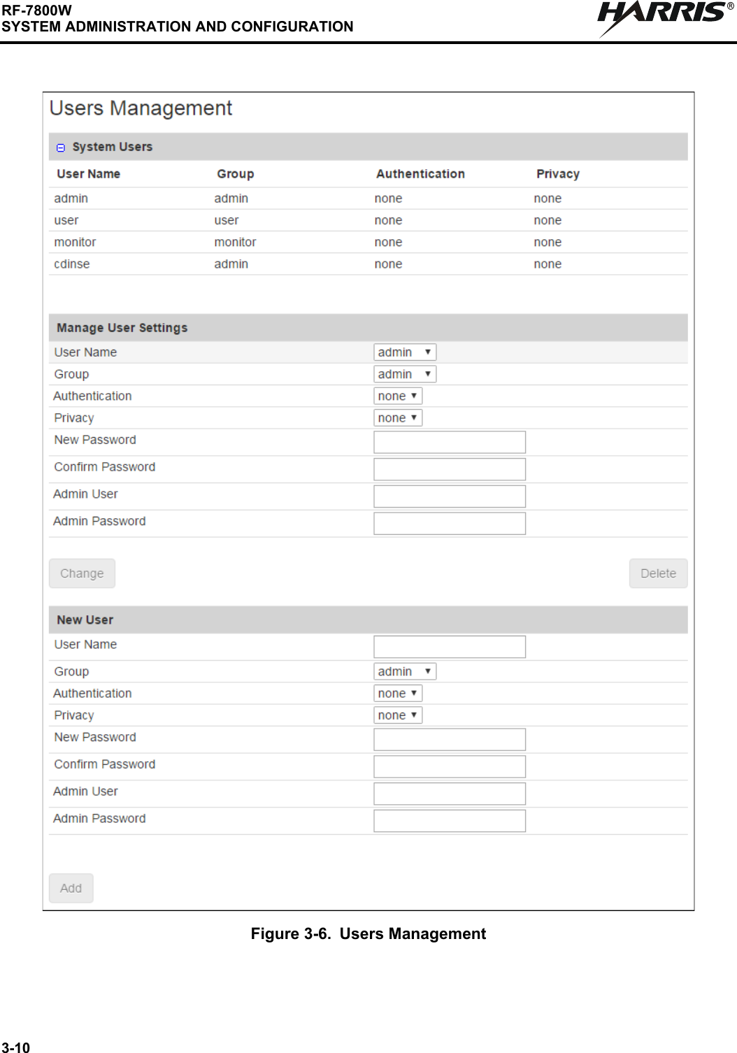 3-10RF-7800WSYSTEM ADMINISTRATION AND CONFIGURATIONRFigure 3-6. Users Management