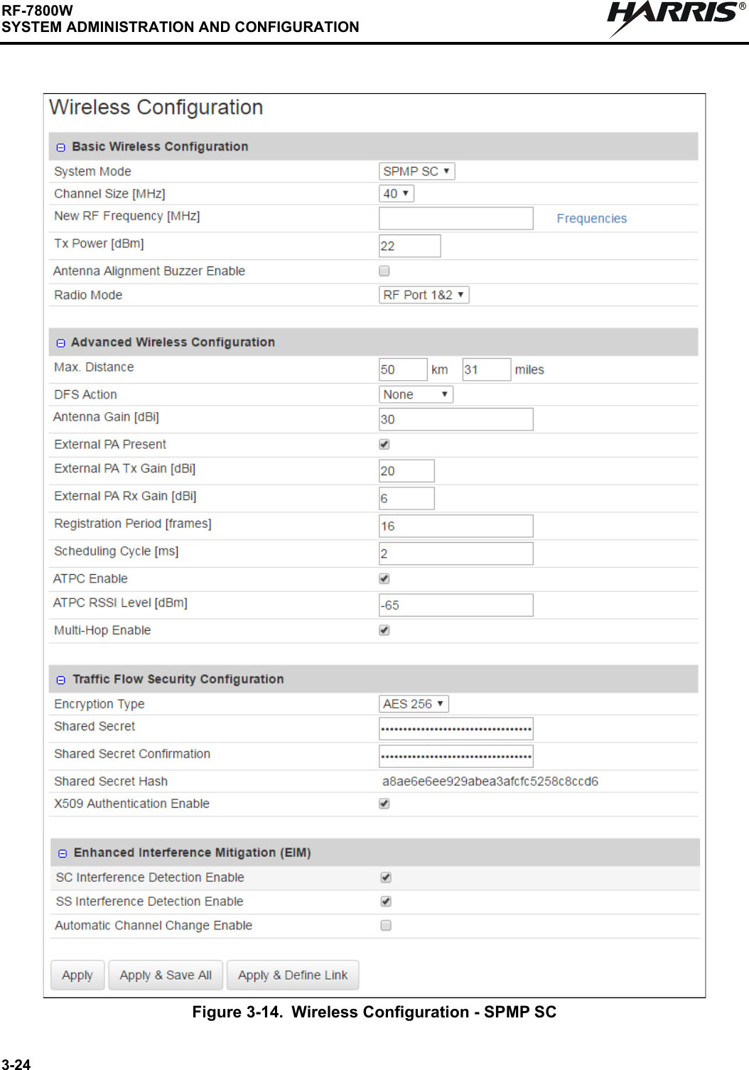 3-24RF-7800WSYSTEM ADMINISTRATION AND CONFIGURATIONR Figure 3-14. Wireless Configuration - SPMP SC