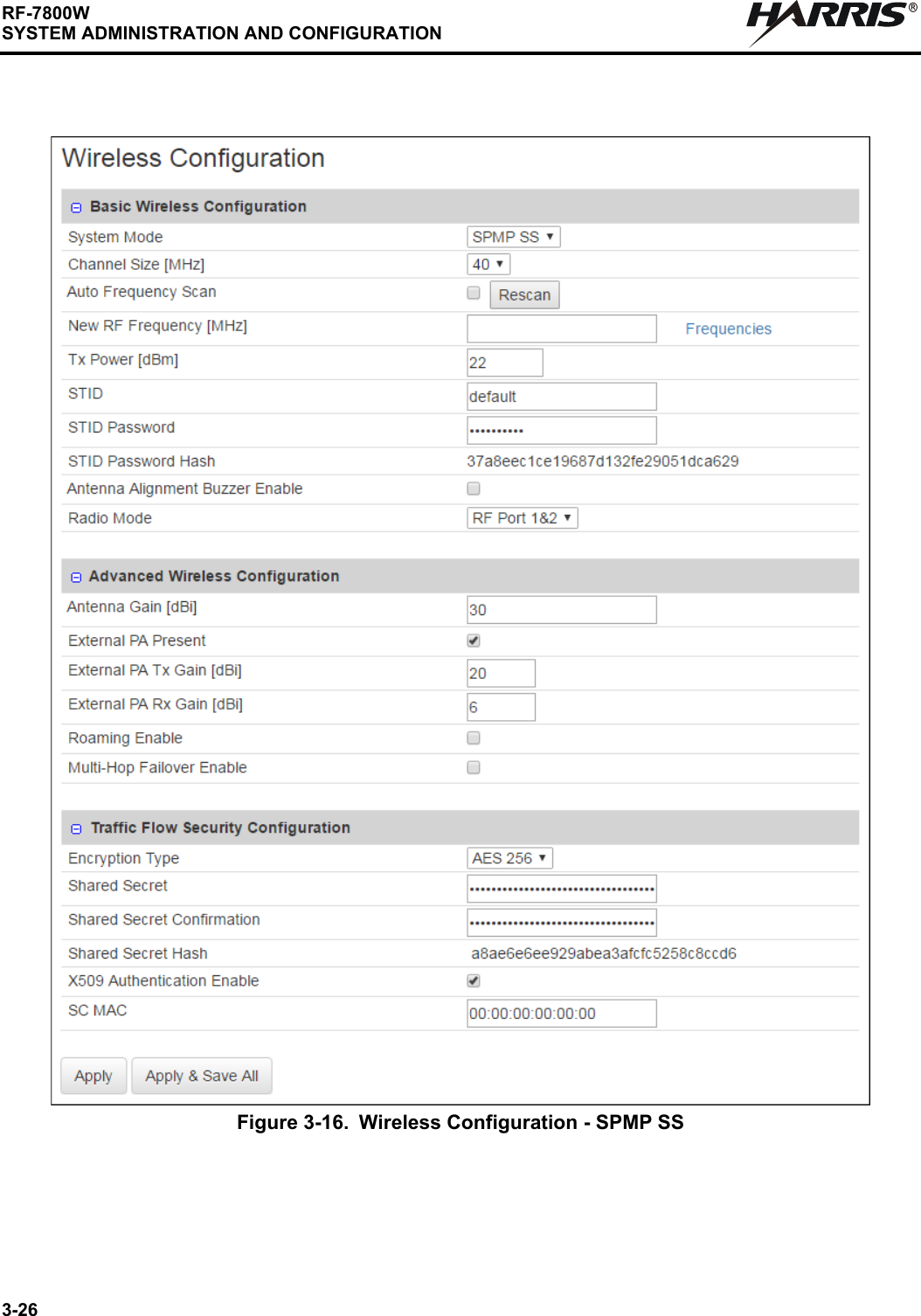 3-26RF-7800WSYSTEM ADMINISTRATION AND CONFIGURATIONRFigure 3-16. Wireless Configuration - SPMP SS