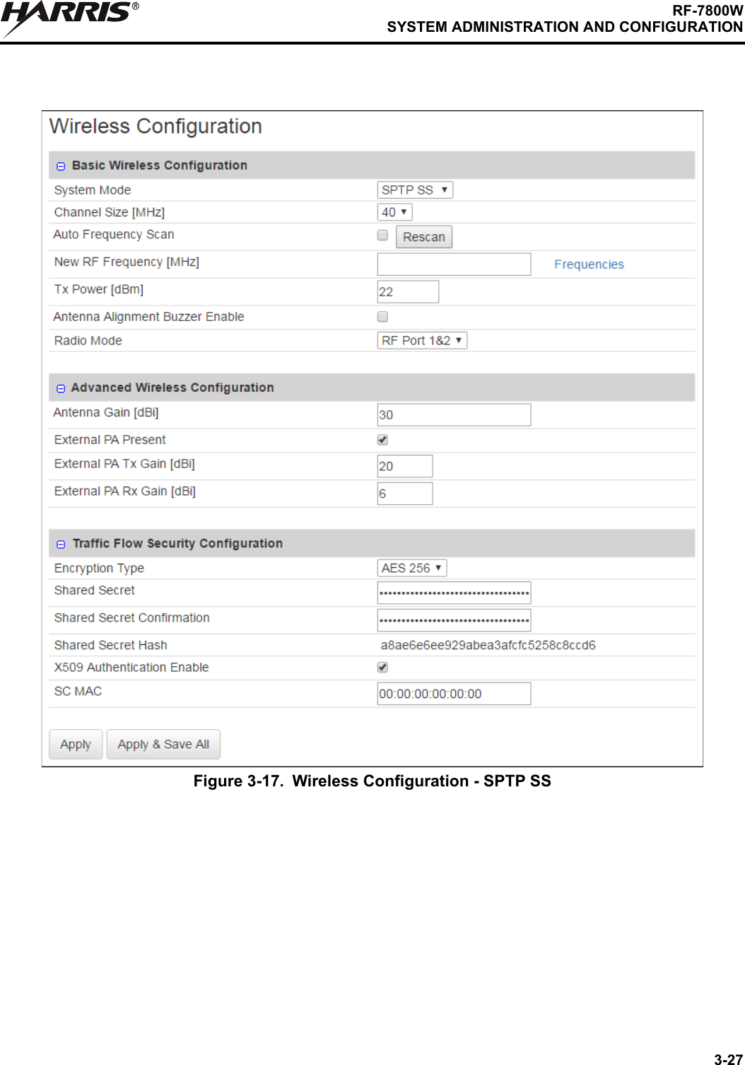 3-27RF-7800WSYSTEM ADMINISTRATION AND CONFIGURATIONR  Figure 3-17. Wireless Configuration - SPTP SS