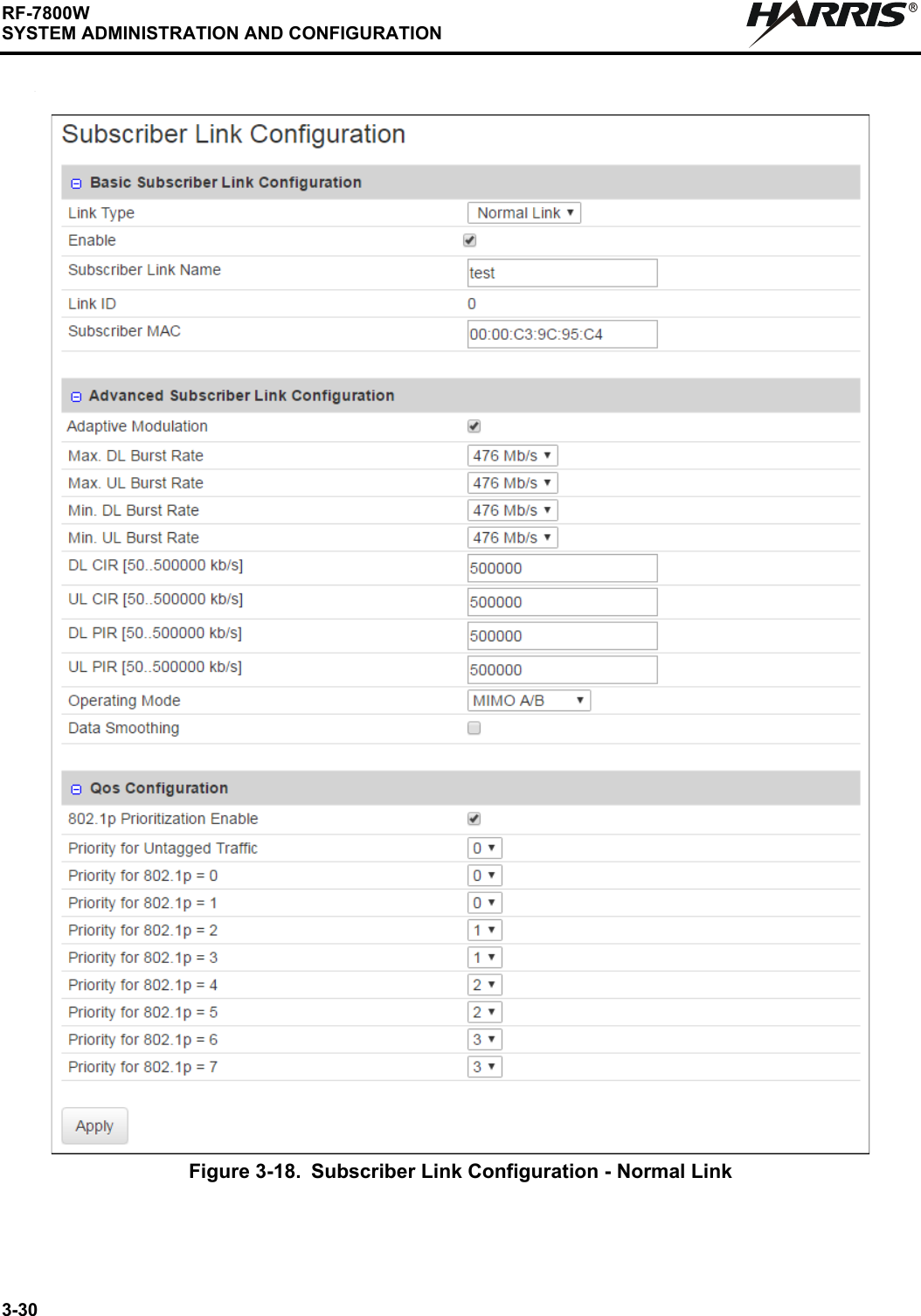 3-30RF-7800WSYSTEM ADMINISTRATION AND CONFIGURATIONR.Figure 3-18. Subscriber Link Configuration - Normal Link