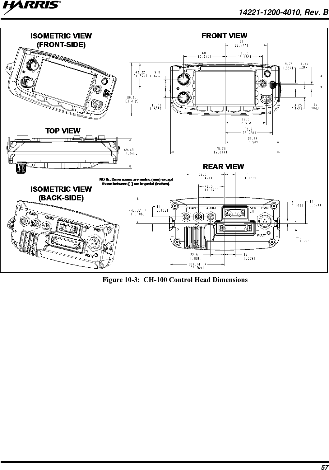   14221-1200-4010, Rev. B 57  Figure 10-3:  CH-100 Control Head Dimensions 