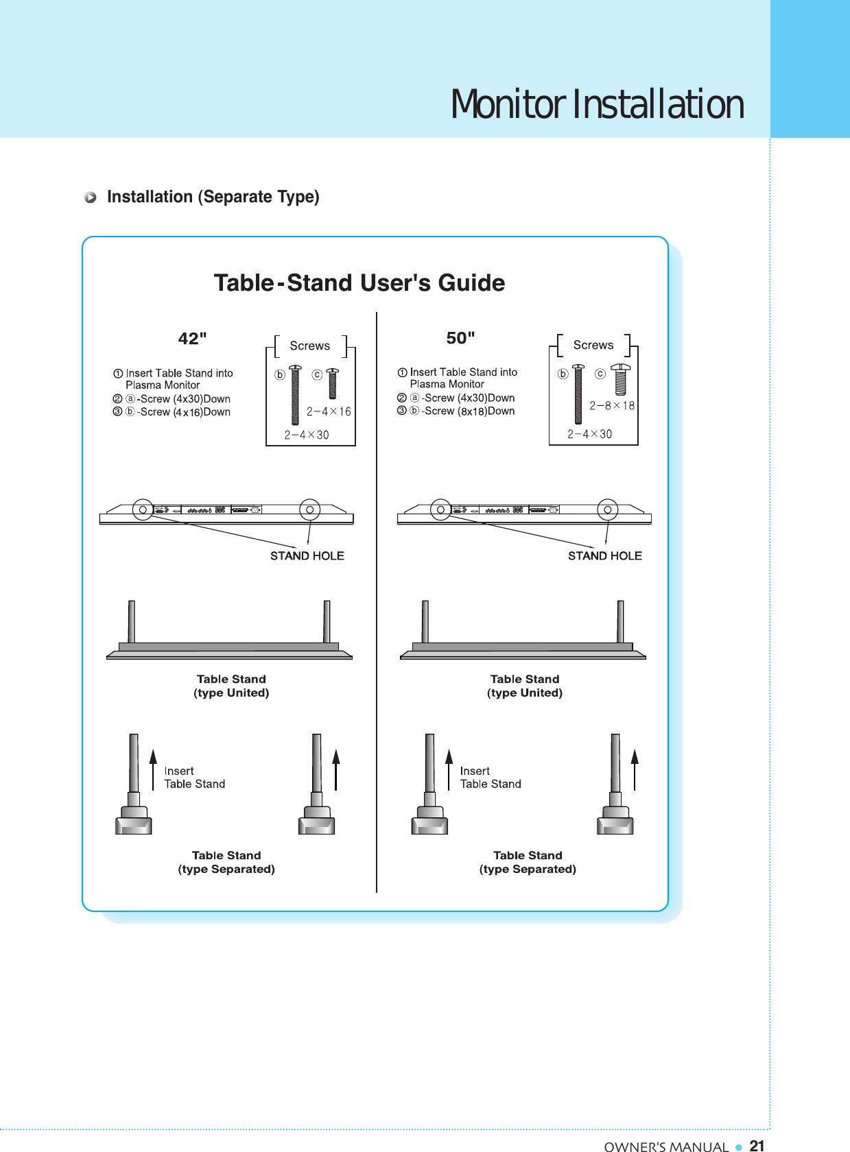 21OWNER&apos;S MANUALMonitor InstallationInstallation (Separate Type)