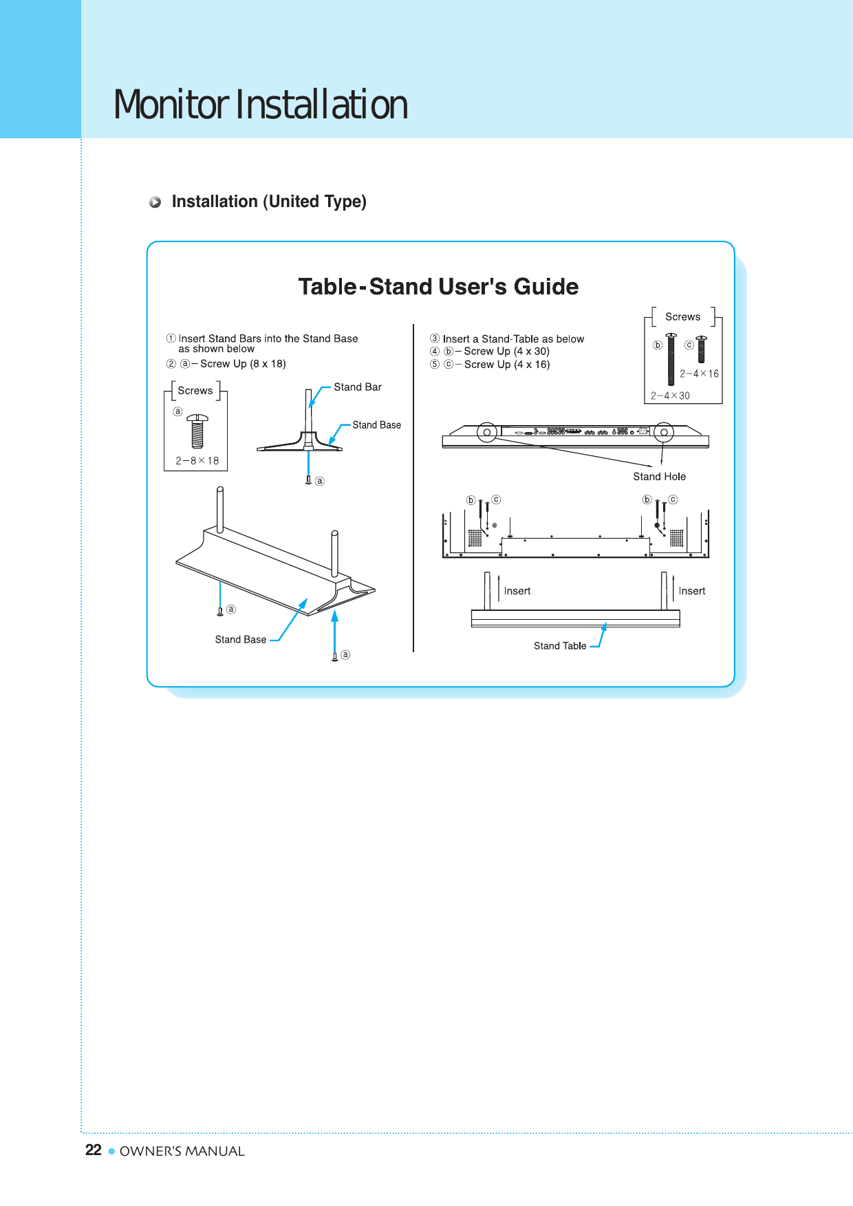 Monitor Installation22 OWNER&apos;S MANUALInstallation (United Type)