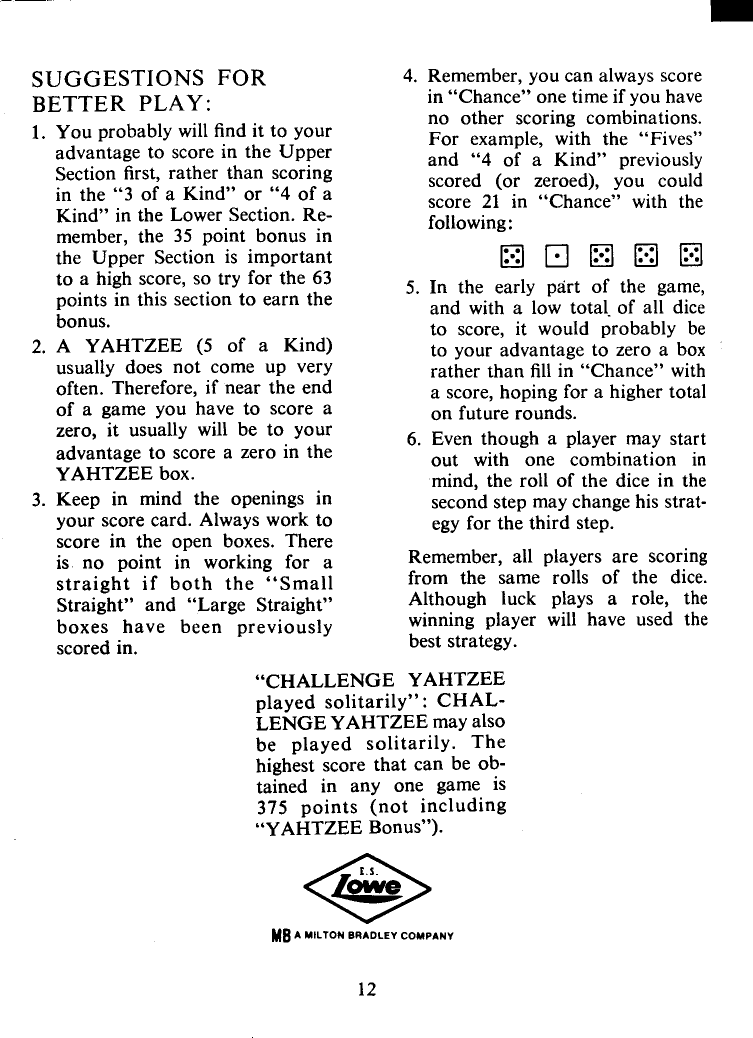 Page 7 of 7 - Hasbro Hasbro-Challenge-Yahtzee-Users-Manual-  Hasbro-challenge-yahtzee-users-manual