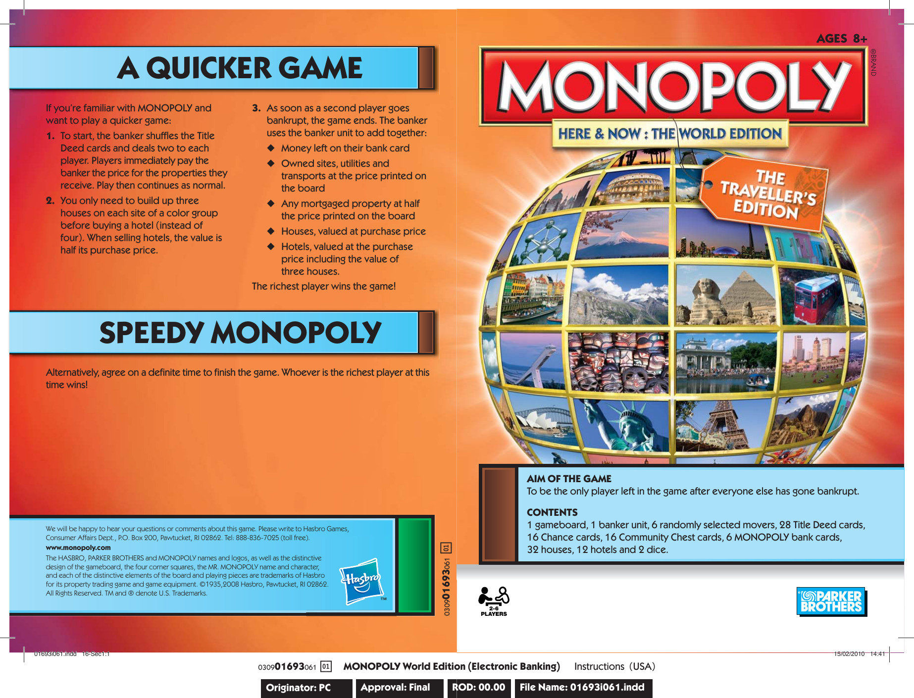 Page 1 of 8 - Hasbro Hasbro-Monopoly-Here-And-Now-The-World-Edition-030901693061Ab-Users-Manual- 01693i061  Hasbro-monopoly-here-and-now-the-world-edition-030901693061ab-users-manual