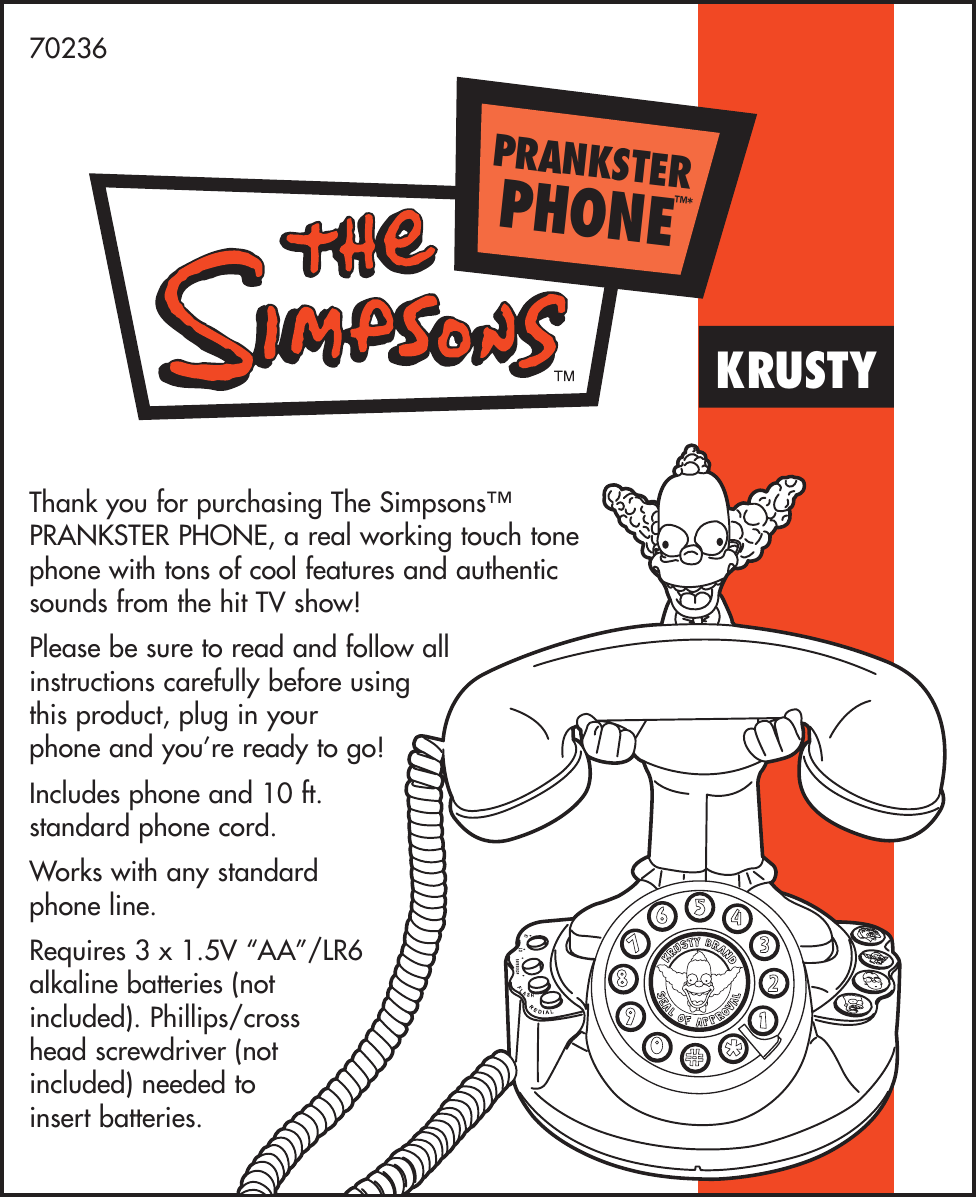Page 1 of 4 - Hasbro Hasbro-The-Simpsons-70236-Users-Manual- 70236_SimpsonPhone  Hasbro-the-simpsons-70236-users-manual