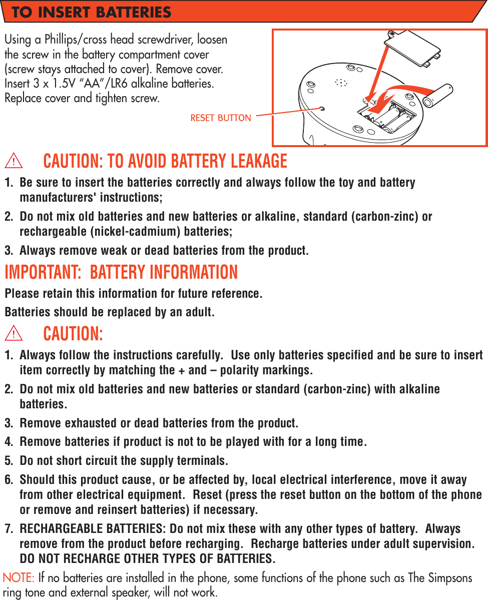 Page 2 of 4 - Hasbro Hasbro-The-Simpsons-70236-Users-Manual- 70236_SimpsonPhone  Hasbro-the-simpsons-70236-users-manual