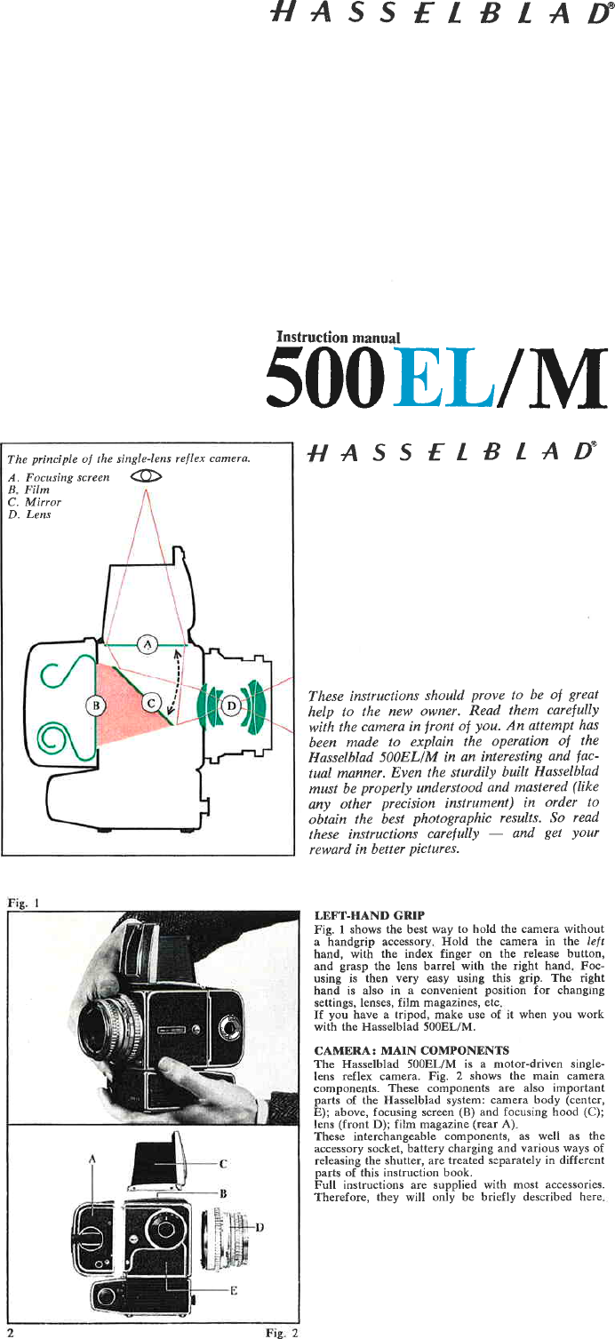 Page 1 of 9 - Hasselblad Hasselblad-500-El-M-Instruction-Manual-  Hasselblad-500-el-m-instruction-manual