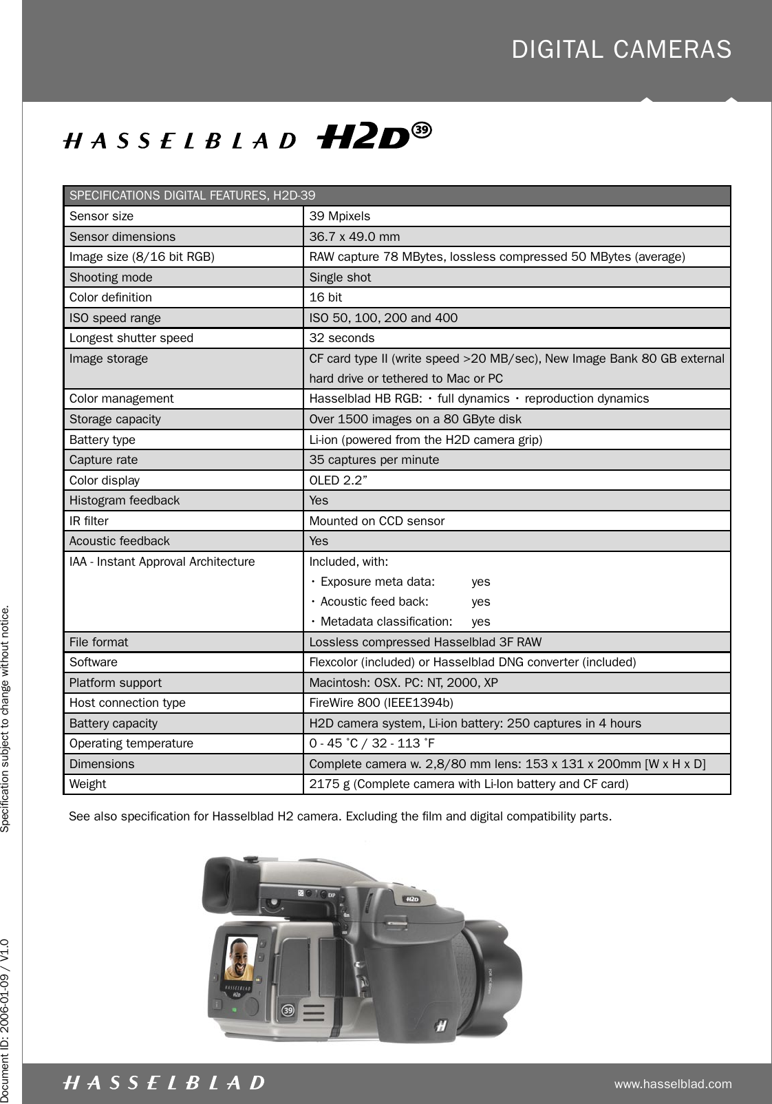 Hasselblad H2D 39 Users Manual