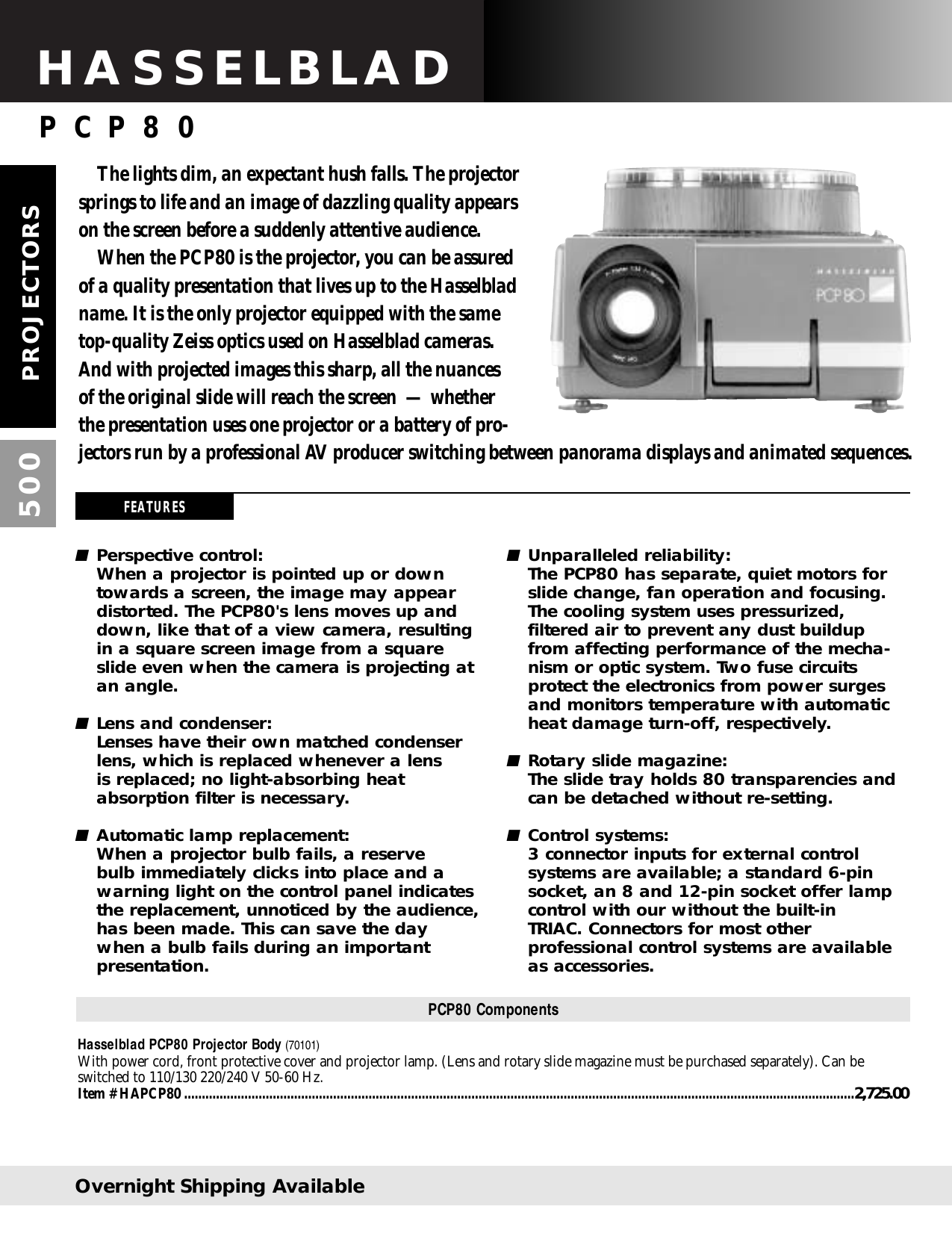 Page 2 of 7 - Hasselblad Hasselblad-Pcp-80-Users-Manual- 12. Projectors 500-506 (x)  Hasselblad-pcp-80-users-manual