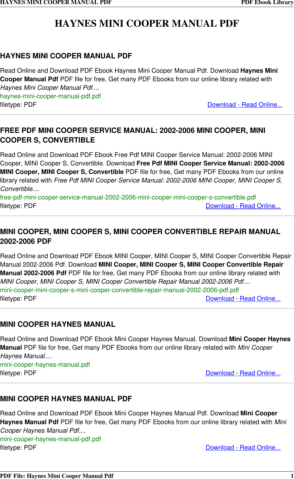 Repair Manual fits 2002-2009 Mini Cooper  HAYNES 