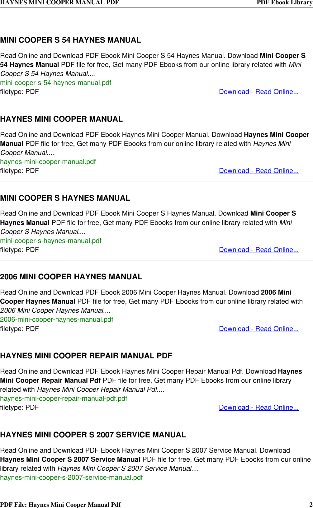 haynes repair manual mini cooper pdf
