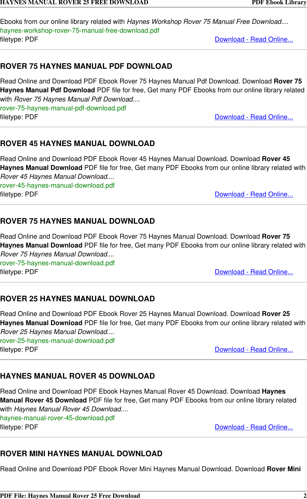 Page 2 of 4 - Haynes-Manuals Haynes-Manuals-Haynes-Manuals-Automobile-25-Users-Manual- HAYNES MANUAL ROVER 25  Haynes-manuals-haynes-manuals-automobile-25-users-manual