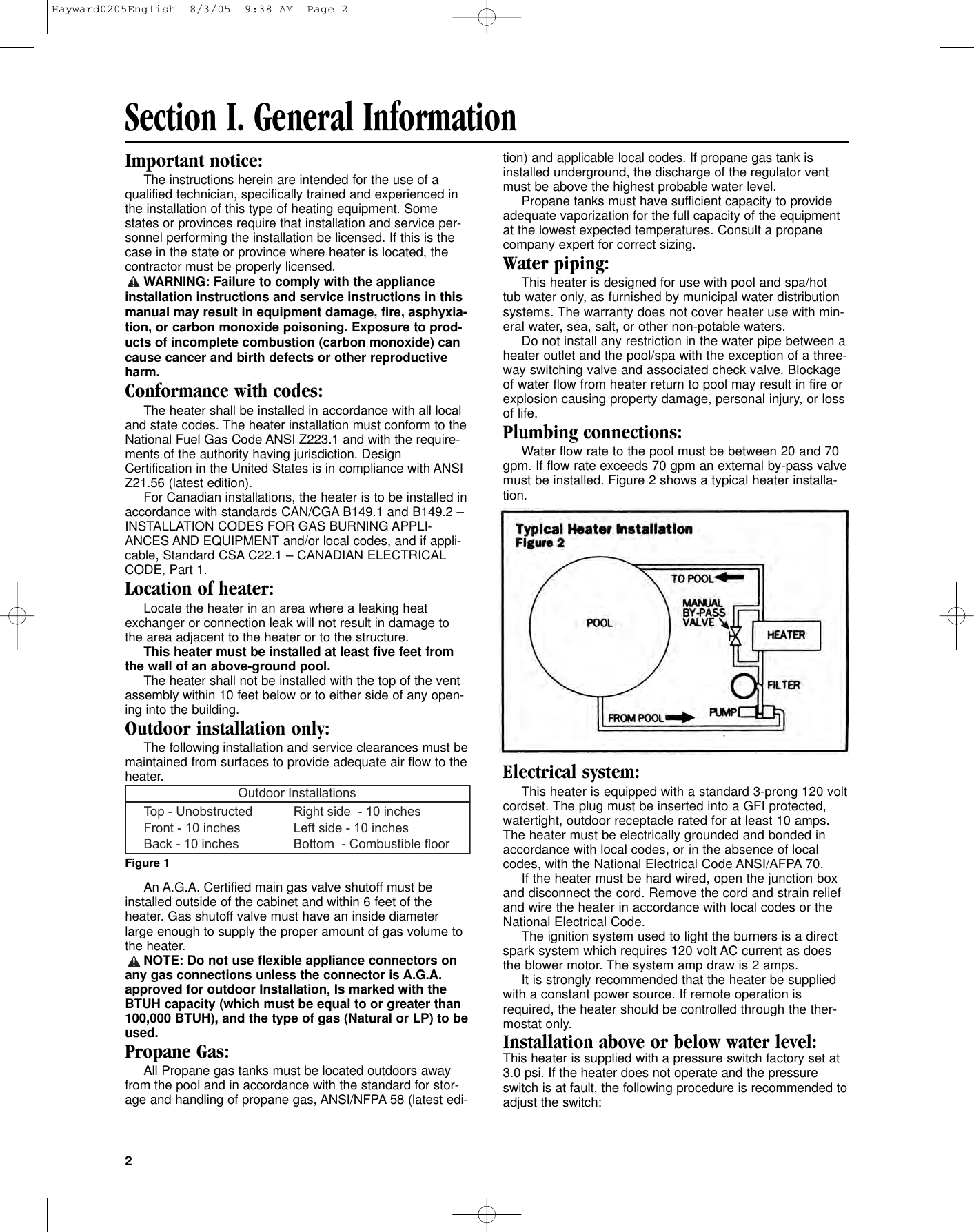 Page 2 of 8 - Hayward-Pools Hayward-Pools-Abg1001-Users-Manual- Hayward - Installation, Operation & Service Procedures Above Ground Pool Heater  Hayward-pools-abg1001-users-manual