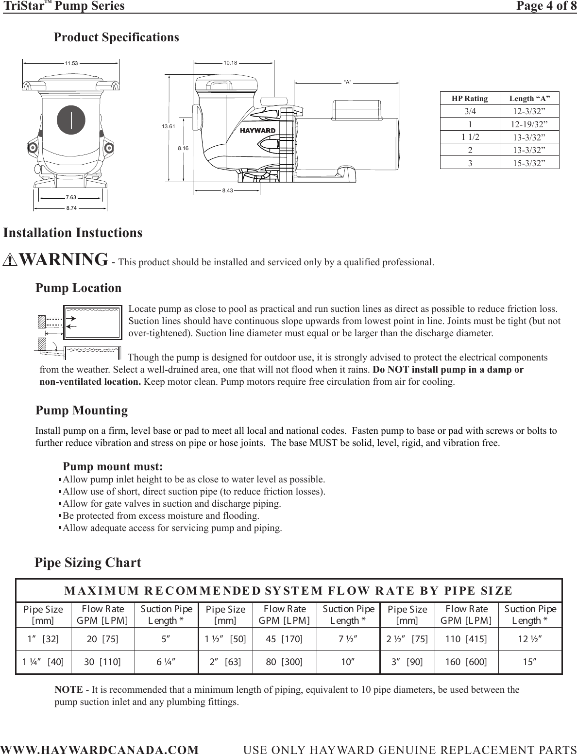 Page 4 of 8 - Hayward-Pools Hayward-Pools-Hayward-Pools-Swimming-Pool-Pump-Sp3207Ec-Users-Manual- PN IS3200 HC 07  Hayward-pools-hayward-pools-swimming-pool-pump-sp3207ec-users-manual