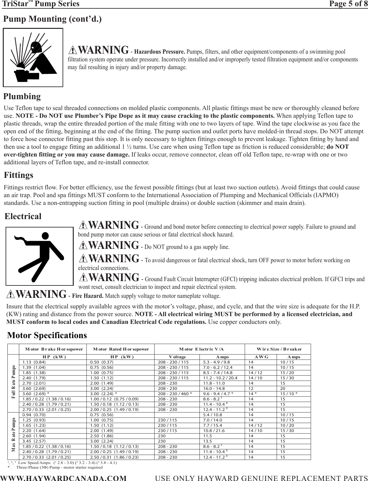 Page 5 of 8 - Hayward-Pools Hayward-Pools-Hayward-Pools-Swimming-Pool-Pump-Sp3207Ec-Users-Manual- PN IS3200 HC 07  Hayward-pools-hayward-pools-swimming-pool-pump-sp3207ec-users-manual