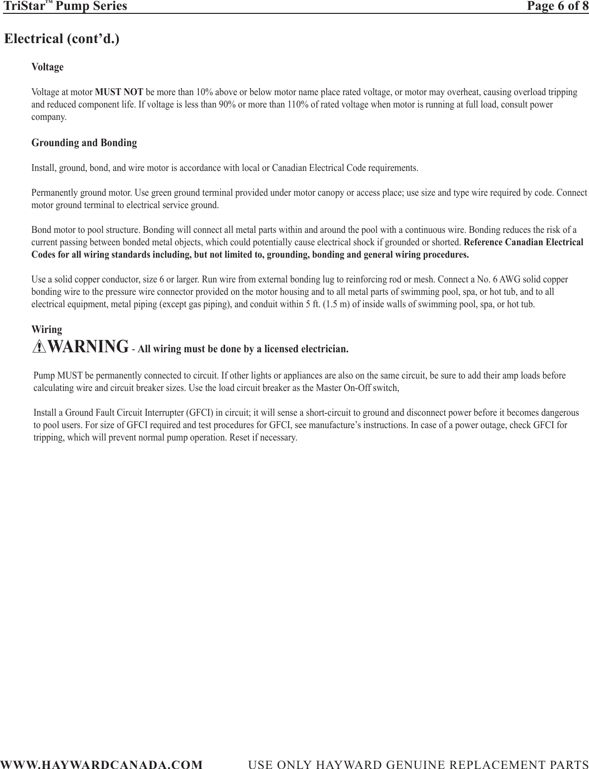 Page 6 of 8 - Hayward-Pools Hayward-Pools-Hayward-Pools-Swimming-Pool-Pump-Sp3207Ec-Users-Manual- PN IS3200 HC 07  Hayward-pools-hayward-pools-swimming-pool-pump-sp3207ec-users-manual