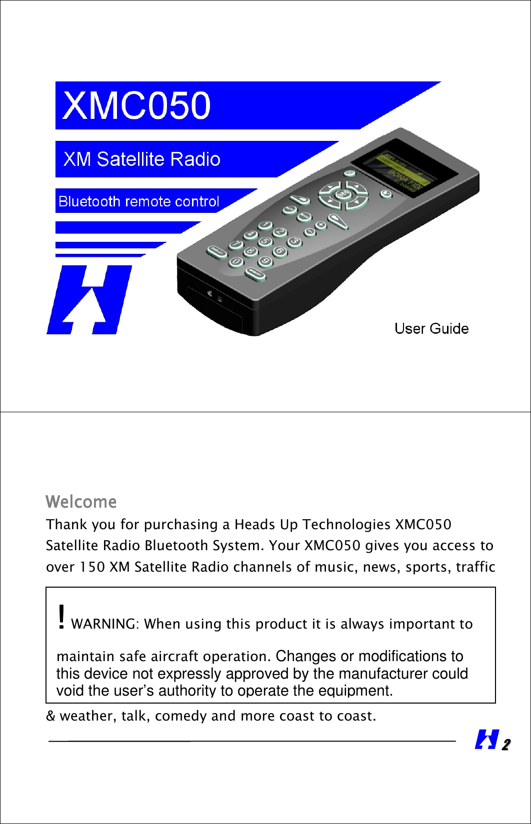 Heads Up Technologies XMSC43 Bluetooth Remote Control User Manual