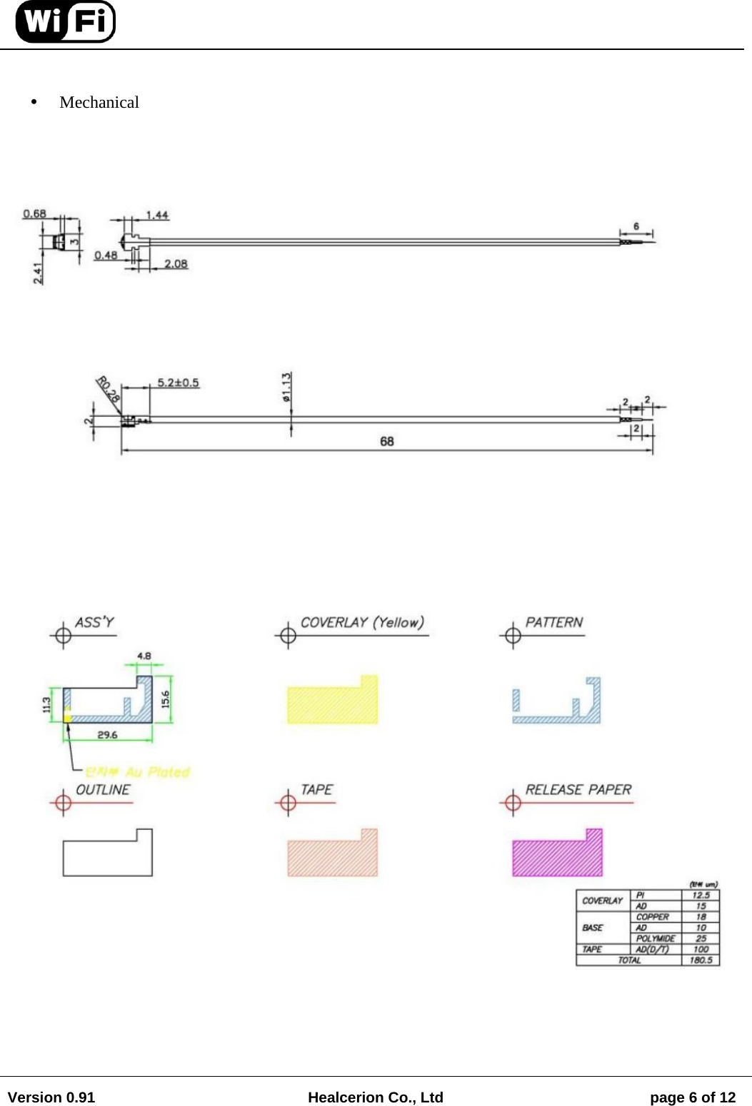 Version 0.91  Healcerion Co., Ltd  page 6 of 12     Mechanical               