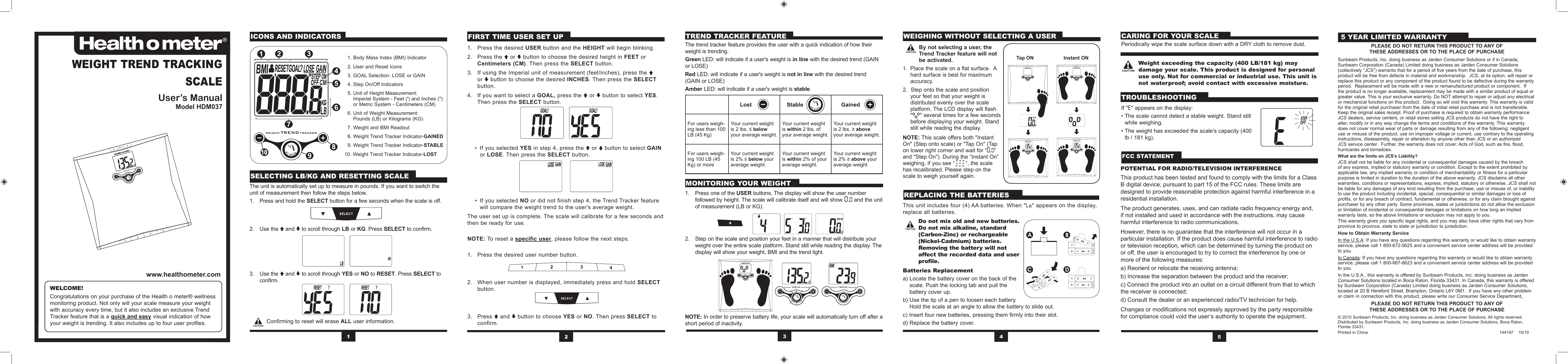 Page 1 of 2 - Health-O-Meter Health-O-Meter-Hdm037Dq-01-Owner-S-Manual